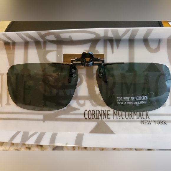 Vtg Corinne McCormack Rectangular Polarized Clip-on Sunglasses W Case  - New! - Picture 1 of 5